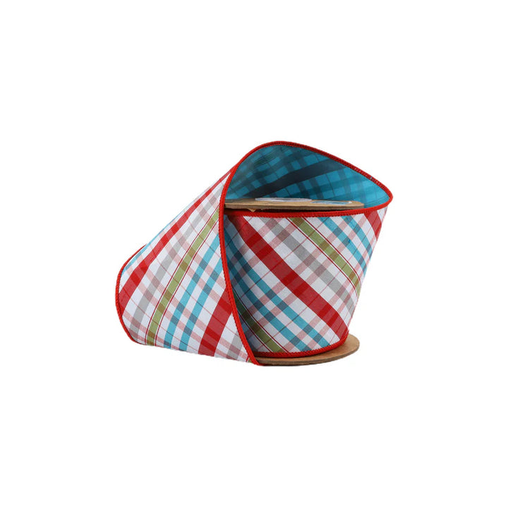 Red & Turquoise Plaid Ribbon