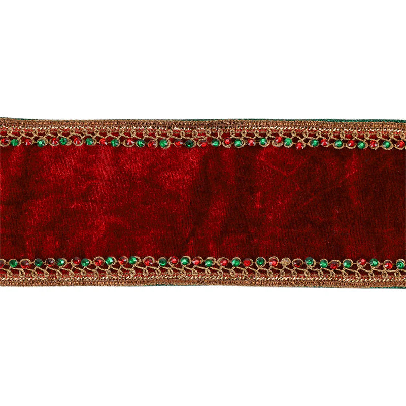 Jeweled Red/Green Velvet Ribbon