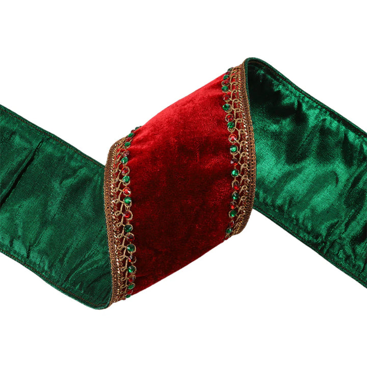 Jeweled Red/Green Velvet Ribbon